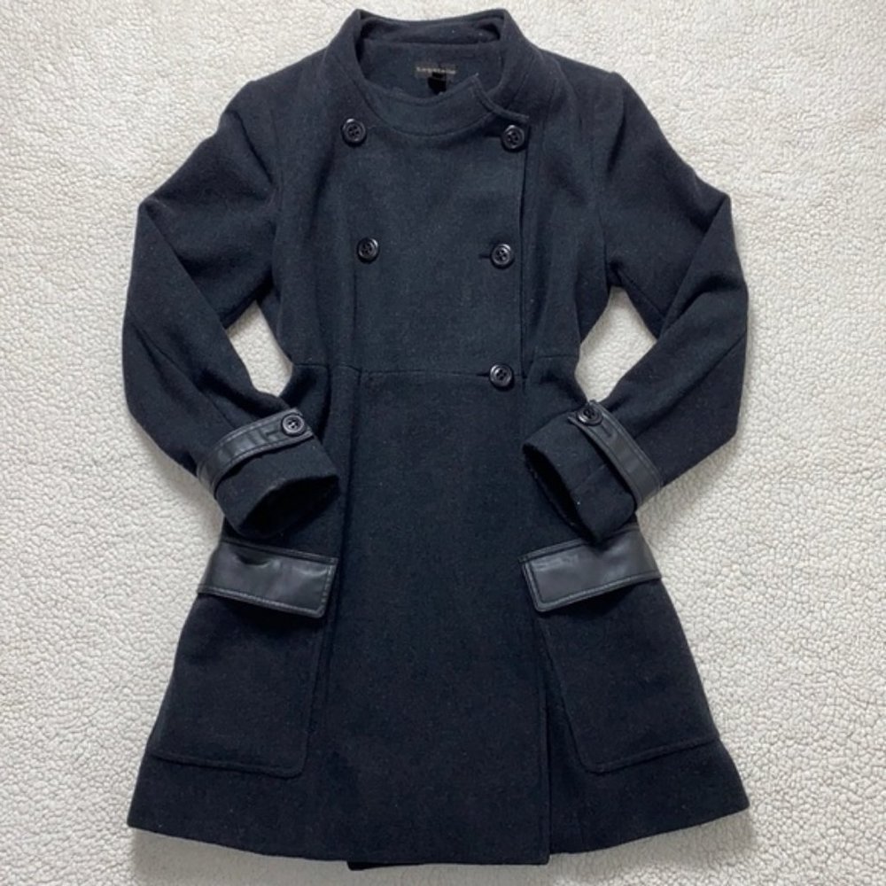 Bagatelle Wool Blend Double Breasted A-Line Pea Coat Black Size Large